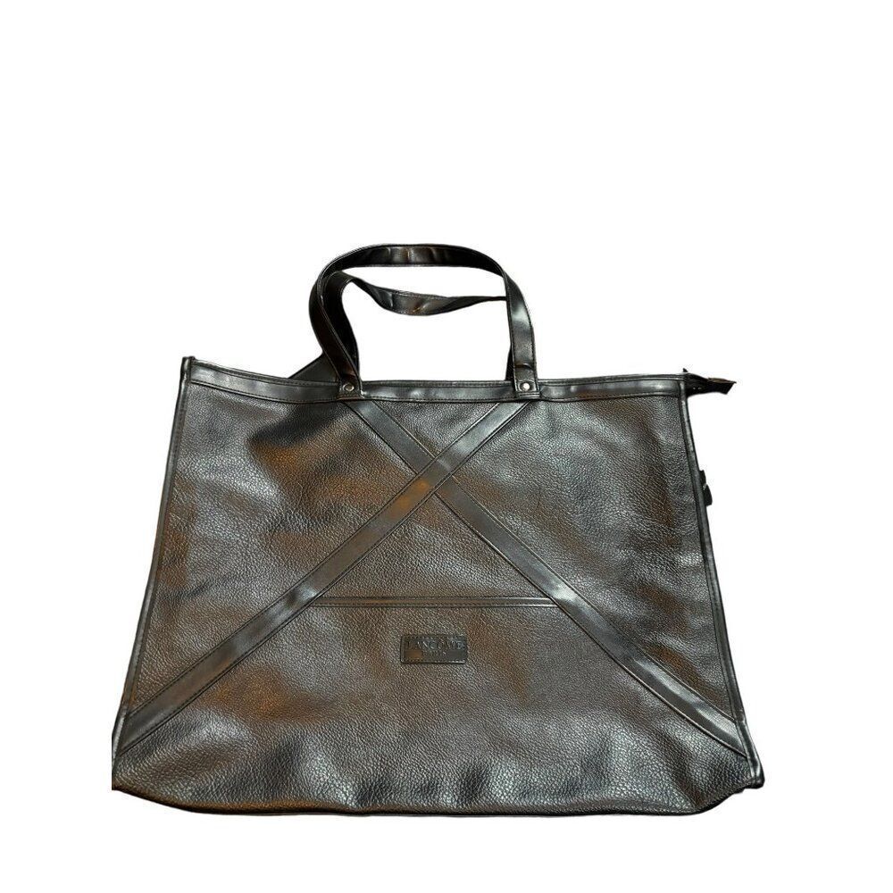 Lancome Paris Black Faux Leather Large Tote Bag With Zipper Closure